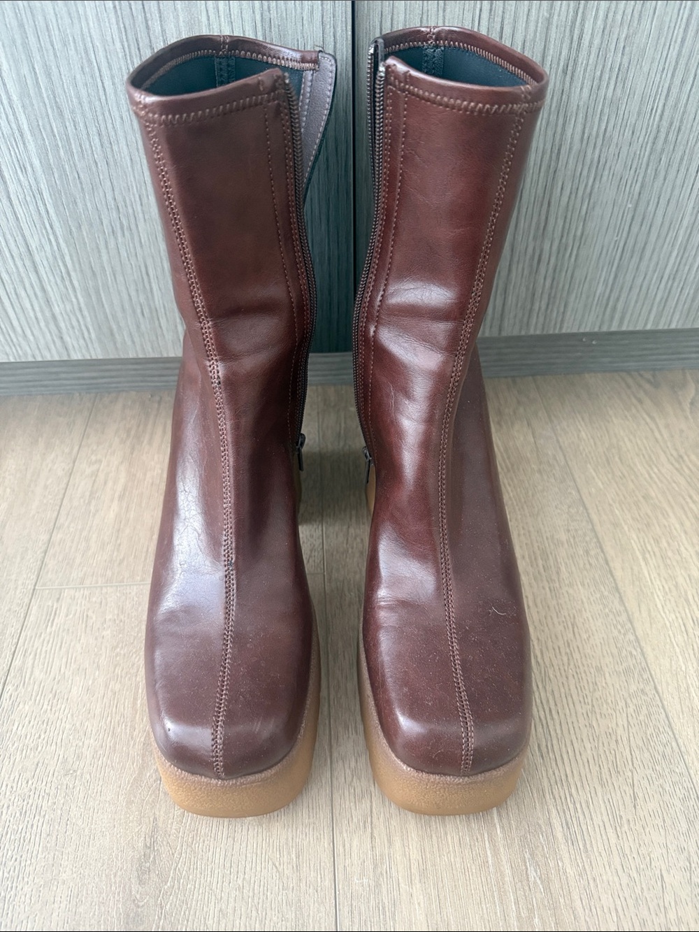 Jeffrey Campbell Chocolate Brown Leather Platform Heeled Boots